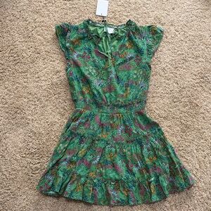 Sugarlips, green with blue pink and orange sleeveless dress elastic at waste
